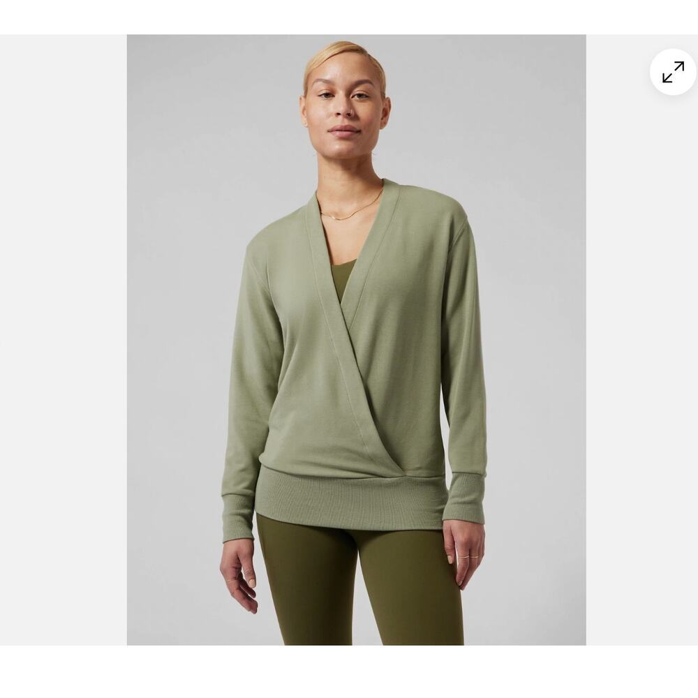 Athleta Purana V-Neck Wrap Sweater Shirt Sweatshirt Womens Medium Green